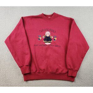 Vtg 90's Grandma Sweatshirt Women's Large Crewneck Embroidered Burgundy USA Made
